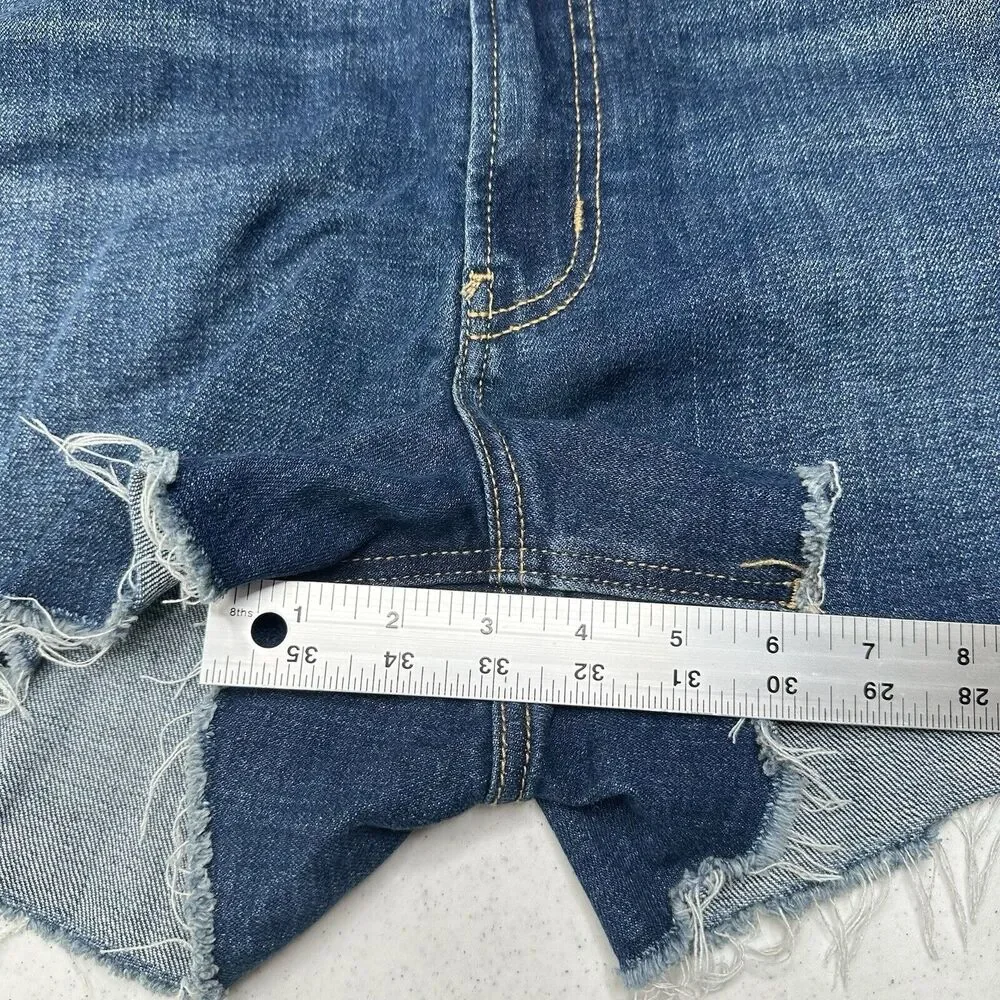 Old Navy Shorts Womens 18 OG Straight High Rise Blue Stretch Denim Jean Fray NEW
